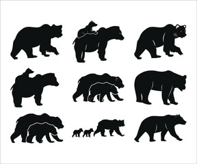 Bear Printable Vector Illustration, Cute baby bear, Baby Bear clipart, Silhouette, Teddy Bear, Mama bear, daddy bear Vector 