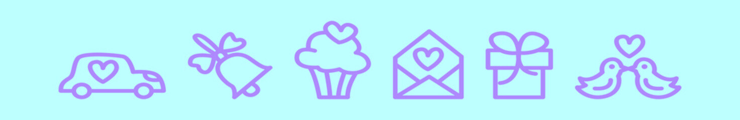 set of wedding cartoon icon design template with various models. vector illustration isolated on blue background