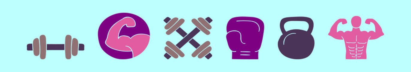 set of fitness elements cartoon icon design template with various models. vector illustration isolated on blue background