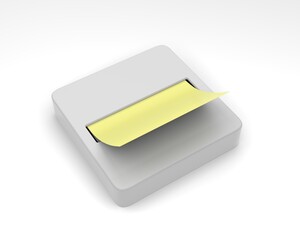 Blank Pop Up Sticky Notes Dispenser For Branding Mockup Template, 3d render illustration.