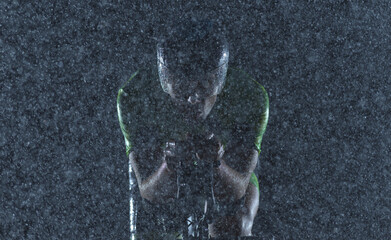triathlon athlete riding bike on rainy night
