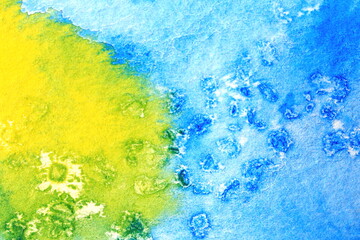 Fototapeta na wymiar Blue Green and Yellow Macro Watercolor Background