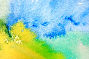 Blue Green and Yellow Macro Watercolor Background