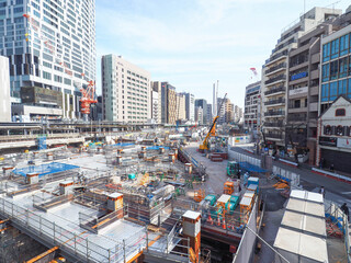 渋谷駅桜丘口　再開発建築現場（2021年3月）