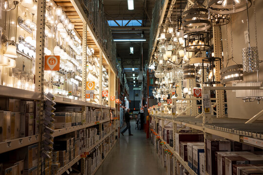 Tigard, OR, USA - Mar 13, 2021: The lighting department aisle in the Home  Depot in Tigard, Oregon. The Home Depot, Inc. is the largest home  improvement retailer in the United States.