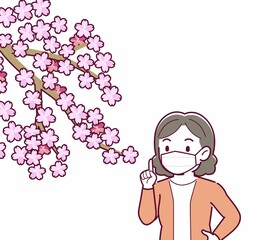 マスクをしたまま花見をする人