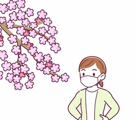 マスクをしたまま花見をする人
