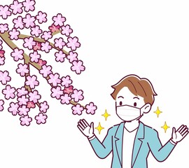 マスクをしたまま花見をする人
