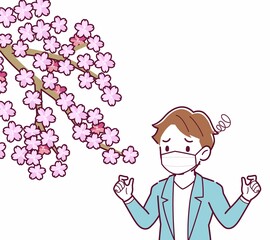 マスクをしたまま花見をする人