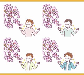 マスクをしたまま花見をする人