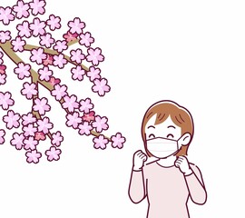 マスクをしたまま花見をする人