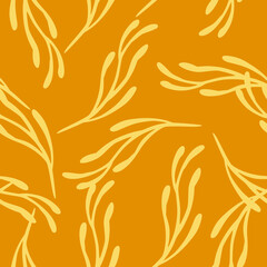Seamless decorative pattern with yellow random elements. Orange background. Vintage botany artwork.