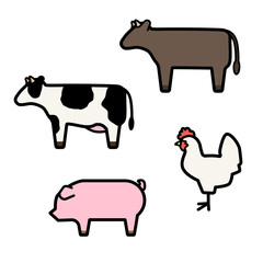 シンプルでかわいい家畜のイラストセット