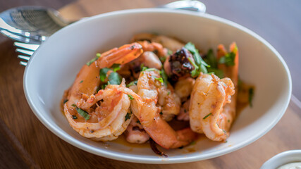 Delicious Stir Fried Seafood With Salted Egg
