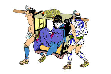江戸の駕籠担ぎ　Japanese ukiyo-e art