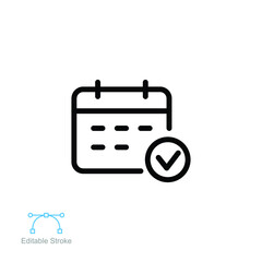 calendar checkmark icon.  event symbol, day or month. Event Schedule meeting. Appointment planning request program. outline style editable stroke vector illustration design on white background. EPS 10