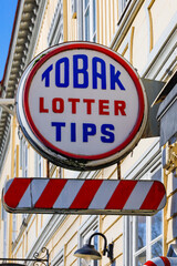 Obraz premium Granna, Sweden A retro sign for tobacco and lottery.