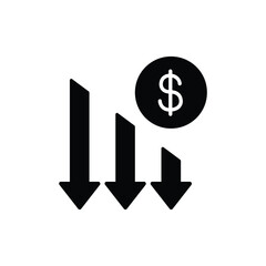 Financial risk icon. Money Loss, risk for mobile app, button web. benefit cost reduce dollar, arrows save price salary reduction cost Solid style Vector illustration design on white background EPS 10