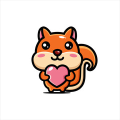 vector design of cute cartoon animal squirrel holding love
