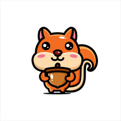 vector design of cute cartoon animal squirrel holding a walnut