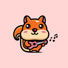 Vector design of cute cartoon animal squirrel playing guitar