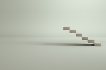 3D model of a white staircase. Staircase made of white bricks. Empty space. Isolated objects on a white background.