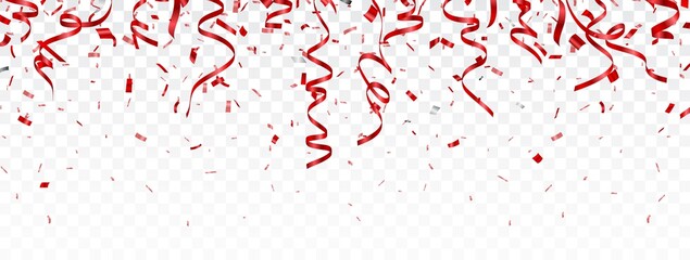 Obraz premium Beautiful red confetti banner, isolated on transparent background