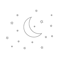Moon and stars icon isolated. Flat design. Vector Illustration. Night with moon and stars icon in flat style. Night symbol for your web site design, logo. Vector EPS 10.
