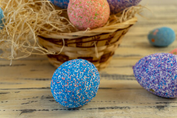 Happy easter! Flat Lay, Internet banner, postcard on Easter