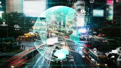 Global connection and the internet network modernization in smart city . Concept of future 5G...