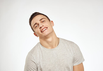 handsome man studio light background model close-up