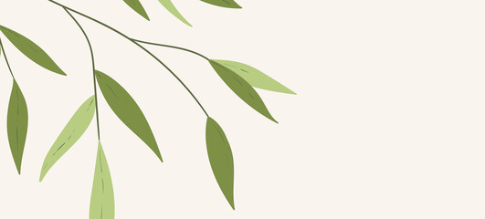 Floral web banner with drawn color exotic leaves. Nature concept design. Modern floral compositions with summer branches. Vector illustration on the theme of ecology, natura, environment