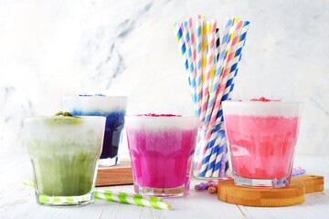 Different types of colored latte