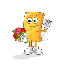 ruler with bouquet mascot. cartoon vector