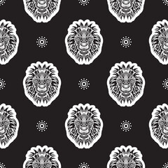 Seamless pattern with a lion's head in a simple style. Good wall wallpaper, fabric, postcards and printing. Vector illustration.