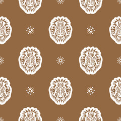 Seamless pattern with a lion's head in a simple style. Good for garments, textiles and prints. Vector illustration.