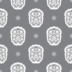 Seamless pattern with a lion's head in a simple style. Good for garments, textiles and prints. Vector