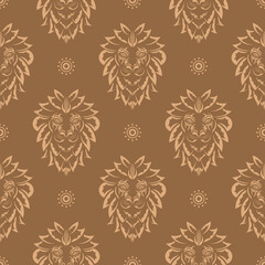 Seamless pattern with a tiger head in a simple style. Good for garments, textiles, backgrounds and prints. Vector illustration.