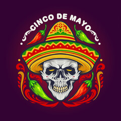 Cinco De Mayo Mexican Skull with Hat illustrations for your work Logo, mascot merchandise t-shirt, stickers and Label designs, poster, greeting cards advertising business company or brands.
