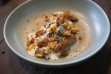 baked roasted potatoes with sour cream and herb