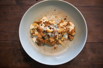 baked roasted potatoes with sour cream and herb