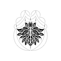 Tattoo Lotus or water lily shapes, graphic elements in black on white background, Indian modern ornaments. Vector