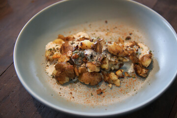 baked roasted potatoes with sour cream and herb