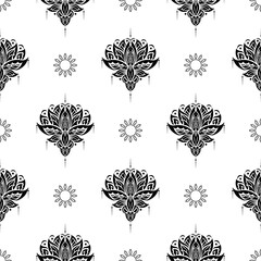 Lotus seamless pattern. Black and white. Good for clothing and textiles. Vector
