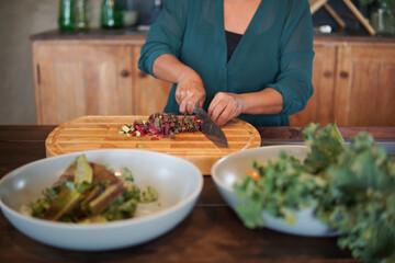 woman preparing cooking making vegetable salad