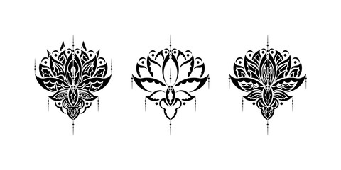 Lotus flower set. Luxurious vintage damask ornament, royal victorian texture for wallpapers, textiles, packaging or books. Isolated. Vector illustration.