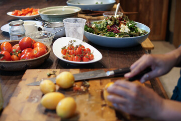 woman preparing cooking making vegetable salad