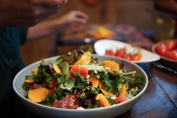 woman preparing cooking making vegetable salad