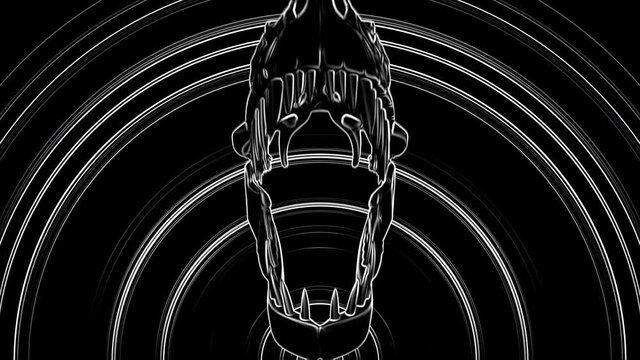 T-Rex Skull Loop 04 - The T-Rex skull jumps closer to the camera and splash from his jumps occur behind it.