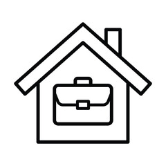 Briefcase on house icon symbol, Work at home, Working remotely concept, Black thin line stroke isolated on white background, Vector design illustration